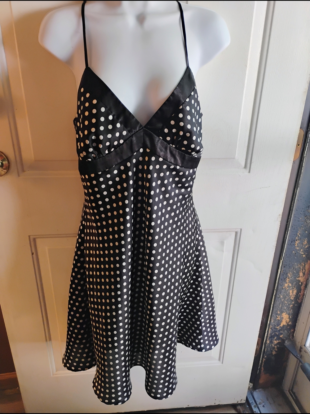 Vintage Forever 21 Black Polka Dot Satin Slip Dress